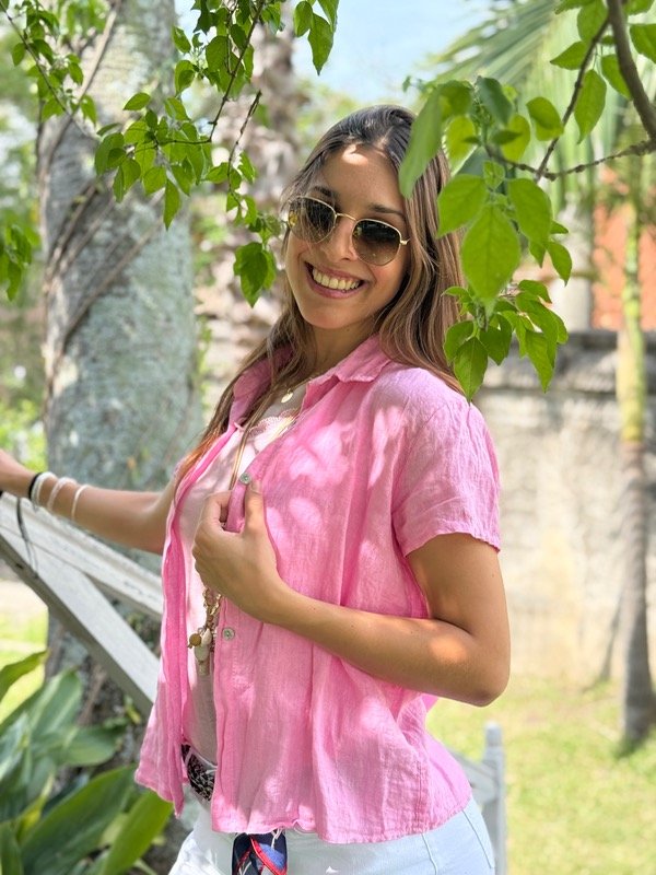 Producto - Camisa rosa manga corta de lino