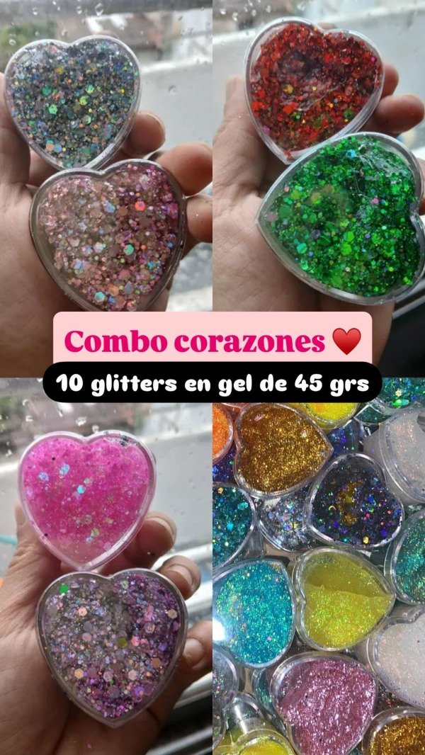 Producto - Combo 10 corazones de glitter en gel