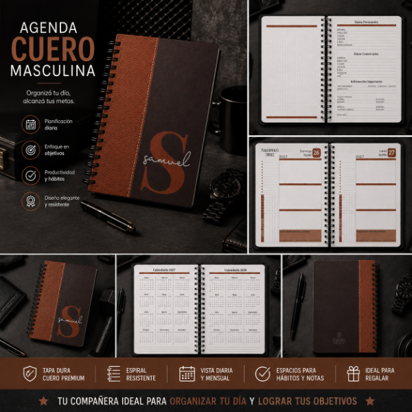 Producto - Agenda 2027 Masculina Cuero Imprimible y Editable