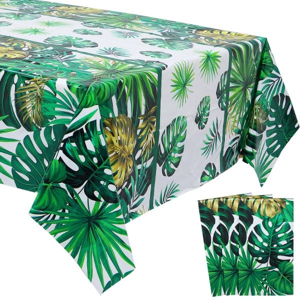 Producto - Mantel tematico hoja tropical con stamping dorado 1,80x1,30cm