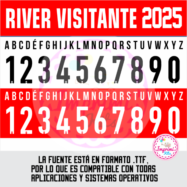 Producto - Tipografia River Plate 2025 Equipación Visitante Camiseta Ttf Otf Numeros Dorsal