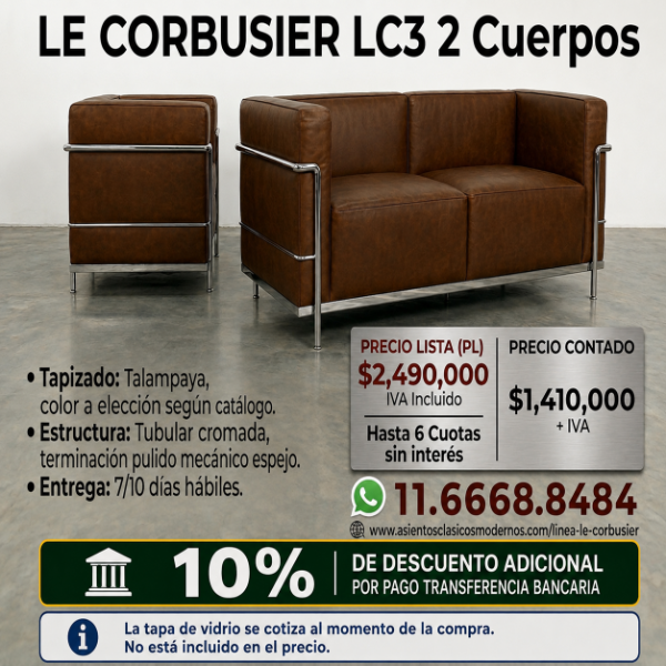 Producto - Sillón Sofá LC3 GRAND CONFORT 2 Cuerpos, Estructura Tubular Cromada!! - 0