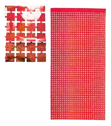 Producto - Cortina holografica de cuadrados chicos color rojo