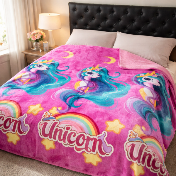 Producto - "Unicornio" Manta Frazada de Plush con Corderito