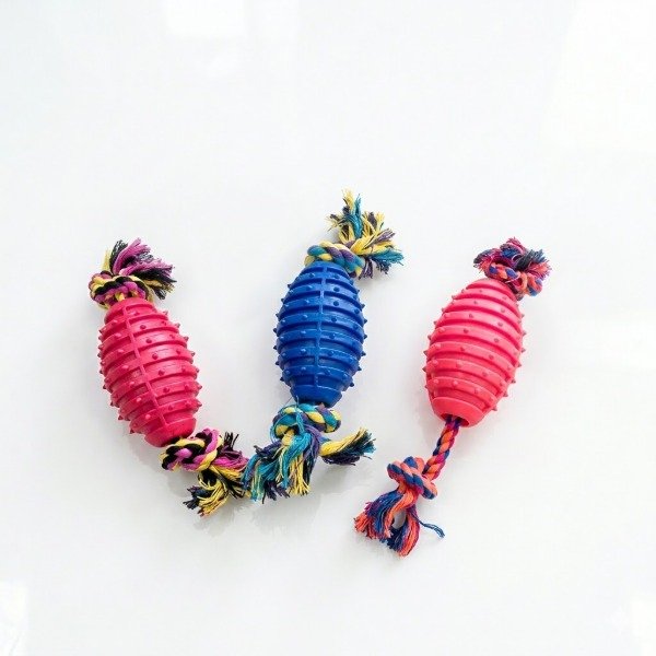 Producto - Juguete mordillo hilo con pelota rugby rascaencias 25495