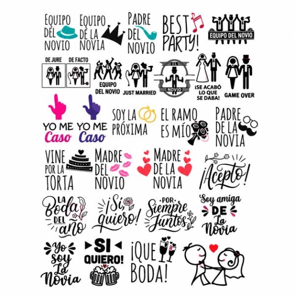 Producto - Planchas A4 Prediseñadas Casamiento - Tatuajes Temporales - 1