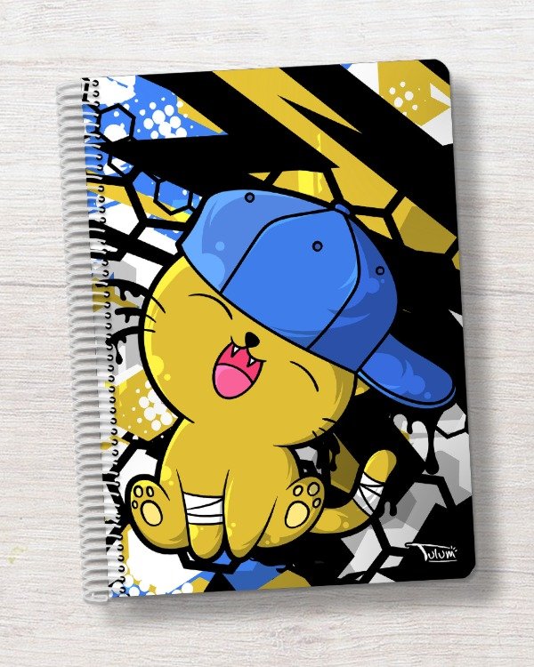 Producto - Cuaderno A4 tapa rígida plástica 100h dis. gato con gorra