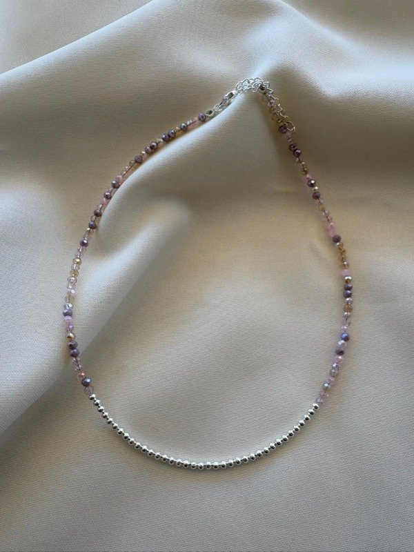 Producto - Collar Cristales en tono rosa - Acero blanco