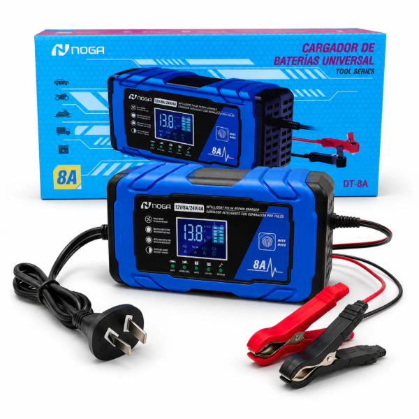 Producto - Cargador de bateria inteligente 12v 8a -220v -pantalla LCD -5 modos -protección - 0