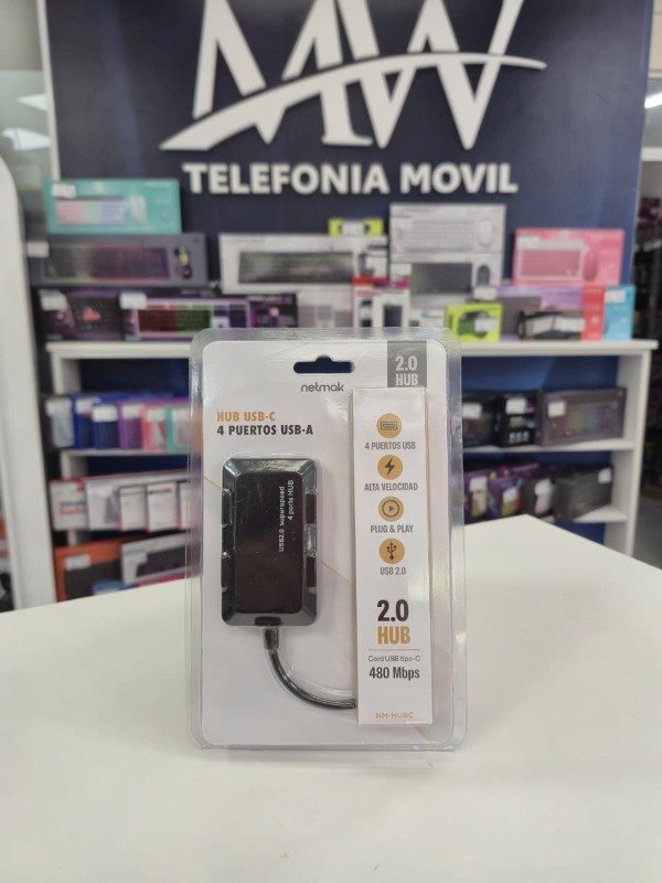 Producto - HUB TIPO C a 4 puertos USB 2.0 Netmak NM-HUBC