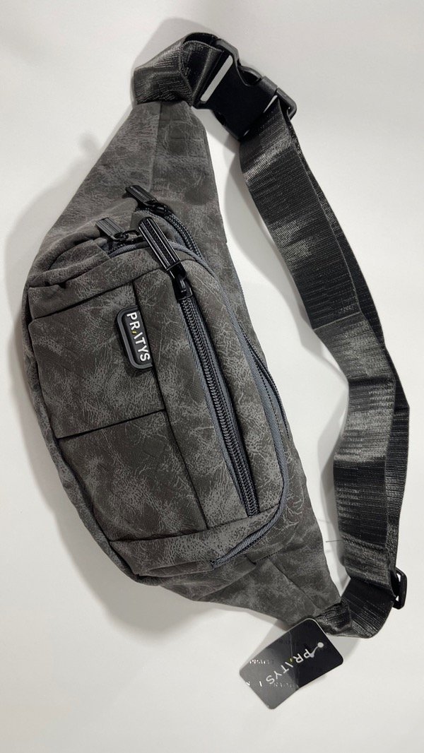 Producto - Riñonera de hombre de cuero c/4 cierre, color gris y negro