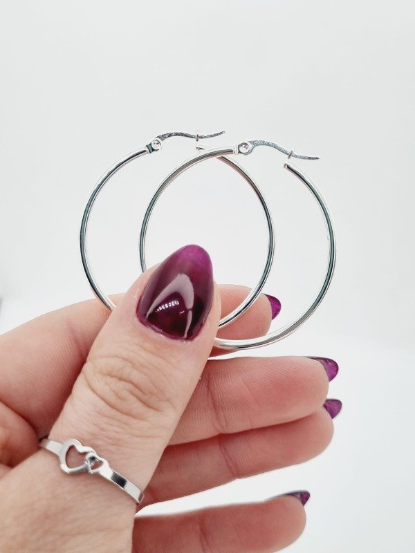 Producto - Aros acero blanco argollita 40mm