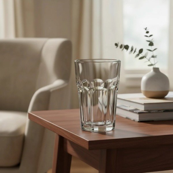 Producto - SET DE 4 VASOS DE VIDRIO RIGOLEAU TRAGO ALTO FACETADOS 370CC