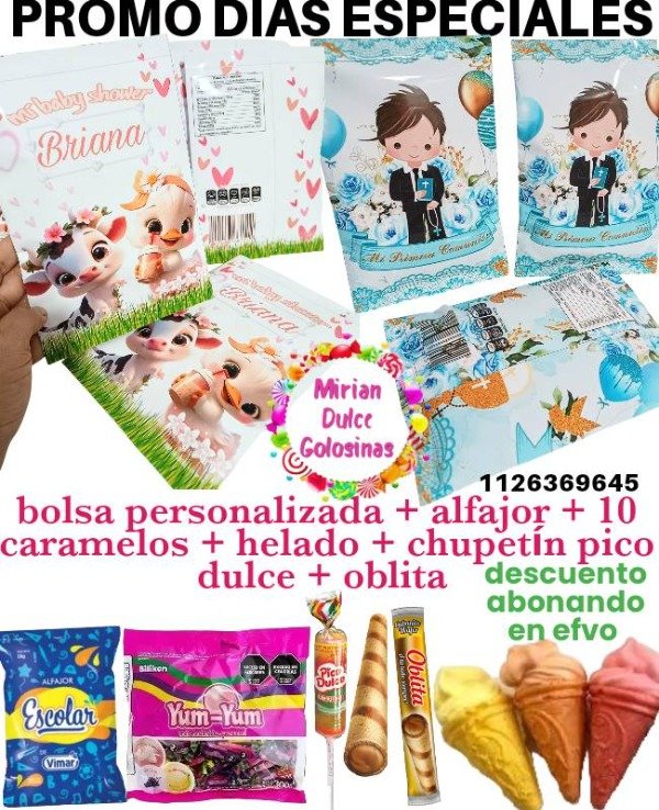 Producto - Chipbag con golosinas souvenir con foto o baby shower confirmación bautismo