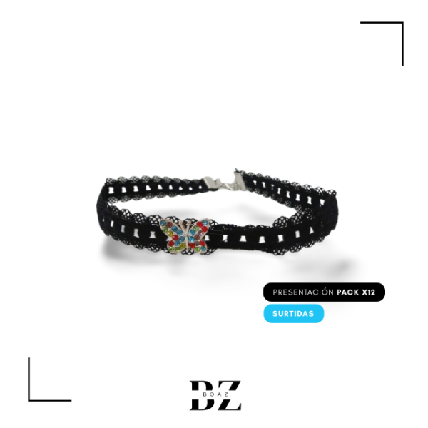 Producto - CHOCKER NEGRO CON DIJE MARIPOSA X 12 PCS EN CARD - 2019-8