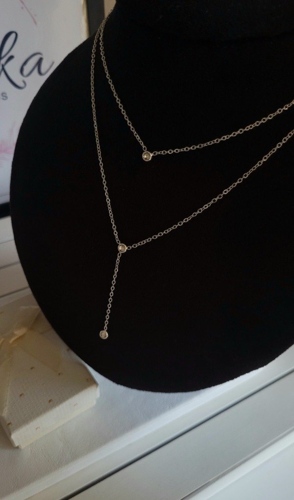 Producto - Collar triple cadena con strass de acero blanco - 1