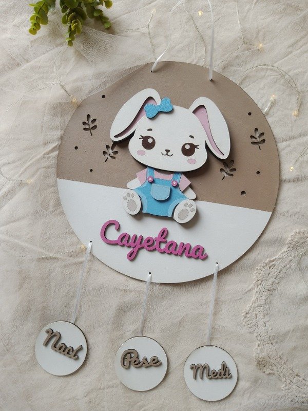 Producto - Cartel Conejita con 3 colgantes / Nacimiento