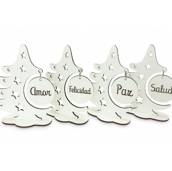 Producto - Árbol pinito 15cm con borlas deseos blanco