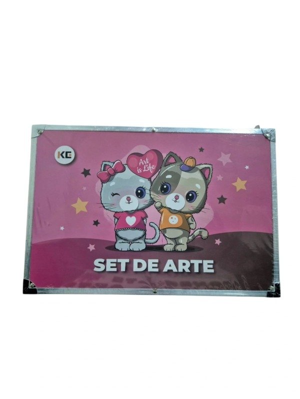 Producto - Set Valija Metálica Arte Escolar Didáctico 145 Piezas -Gatitos