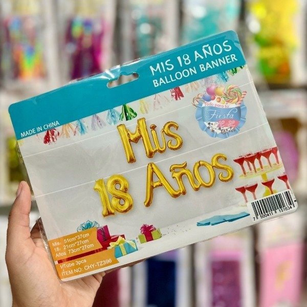 Producto - Set de globos MIS 18 AÑOS - DORADO letras cursiva