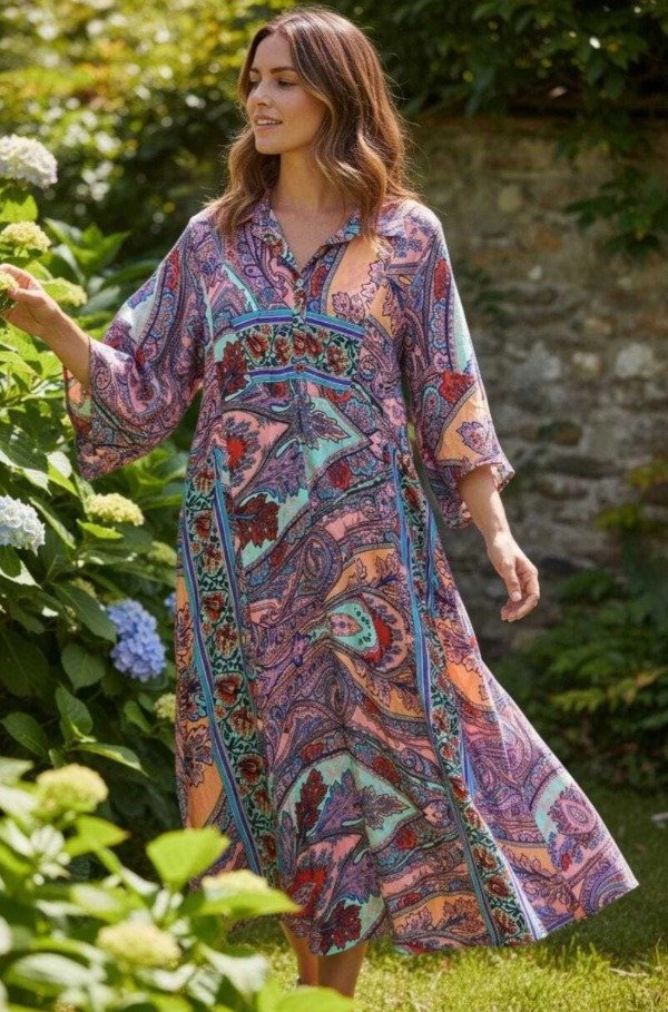 Producto - VESTIDO LARGO DE SEDA CON CUELLO CAMISA