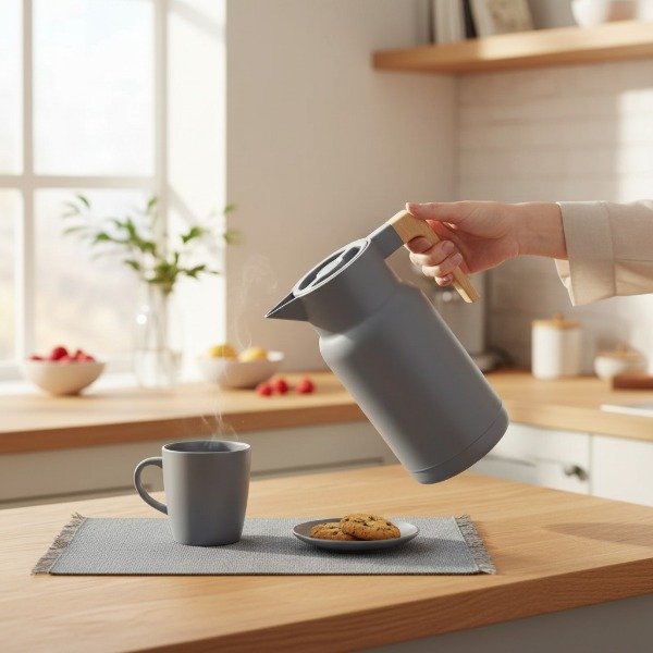 Producto - JARRA TERMICA PARA BEBIDASFRIA/CALIENTE 1 LITRO PICO VERTEDOR MANGO MADERA