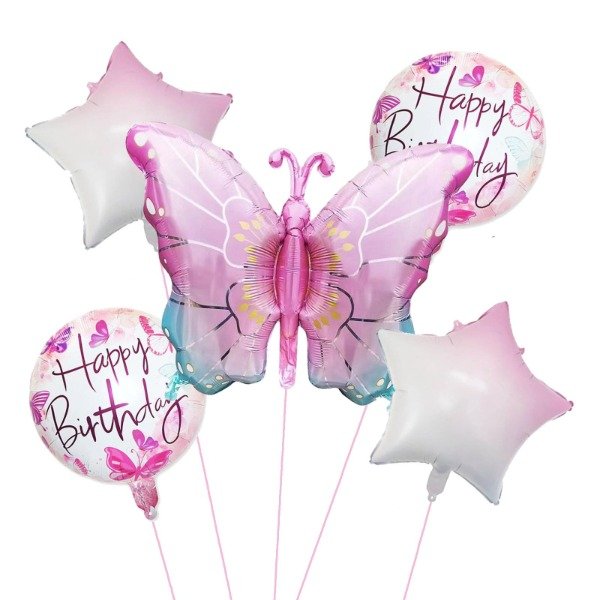 Producto - KIT GLOBOS ANIMALITOS MARIPOSA HAPPY BIRTHDAY 5 PIEZAS x1