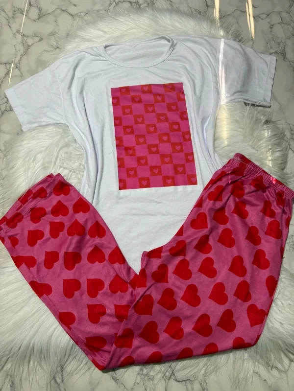 Producto - Pijama animado modal soft pantalón y remera manga corta - Fucsia Cora Rojo