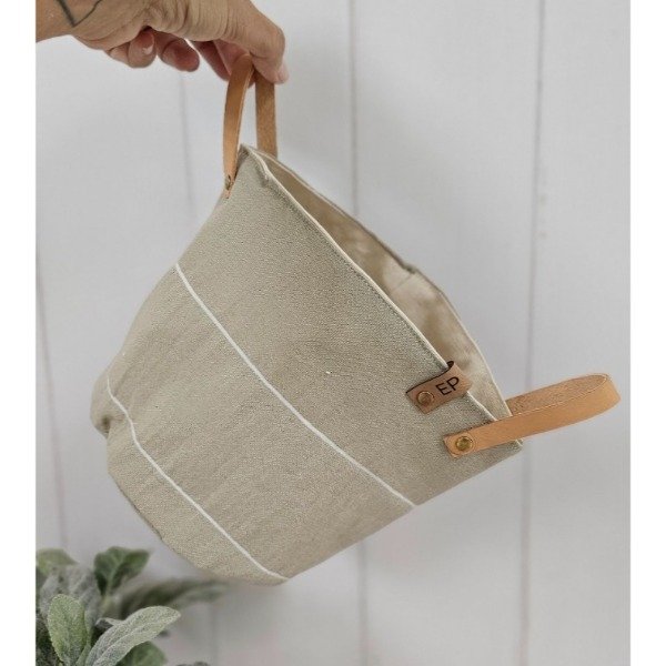 Producto - Cesto rayado C/manija de cuero
