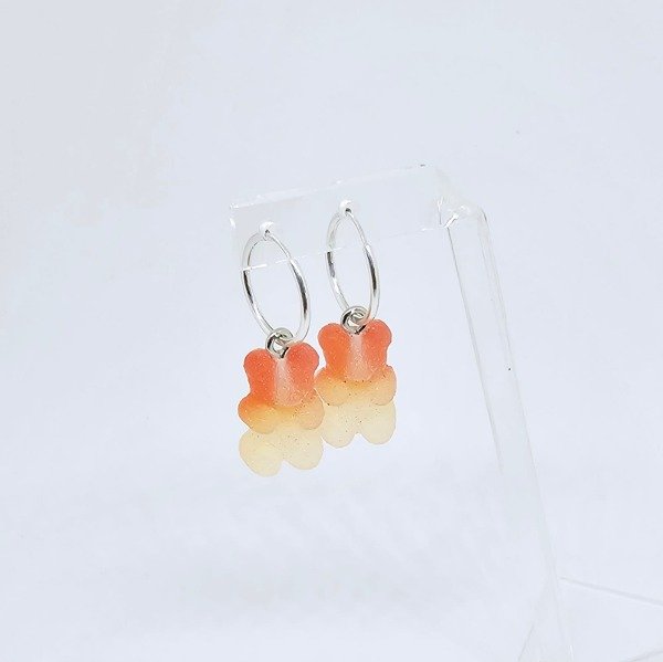 Producto - Aros Argollitas con dije osito naranja, de plata (cod1189a)