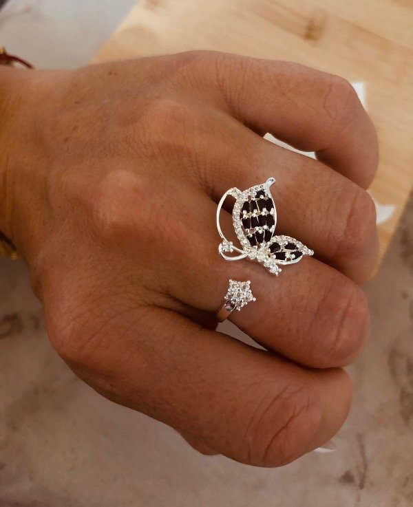 Producto - Anillo Butterfly micropave negro Acero Blanco