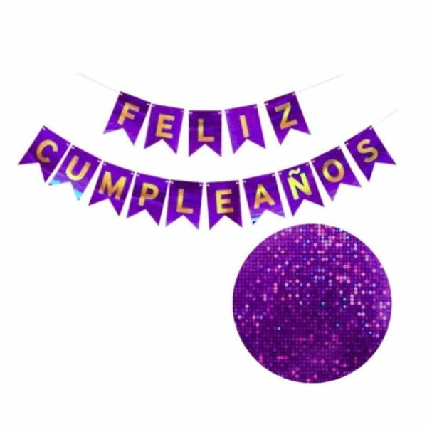 Producto - Banderin Feliz Cumpleaños holografico violeta