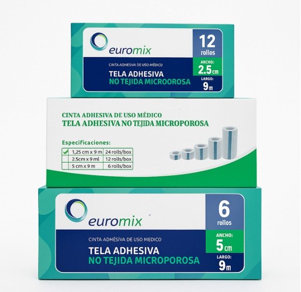 Producto - Cinta/Tela adhesiva Microporosa Euromix en Caja - 3 Medidas