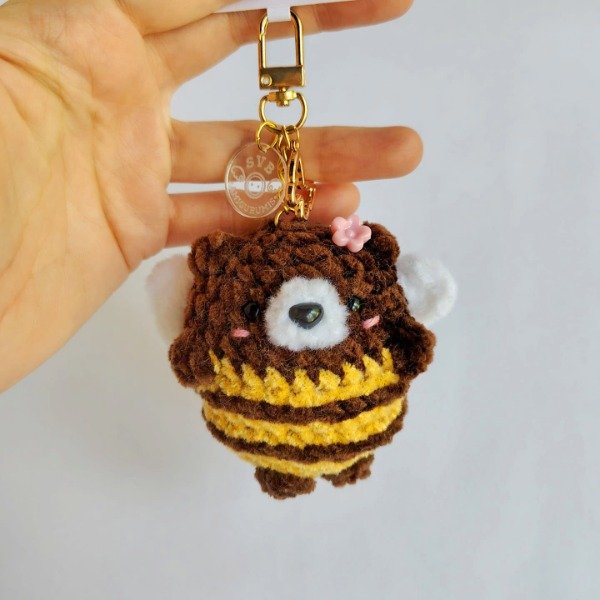 Producto - Llavero osito abeja tejido chenille amigurumi