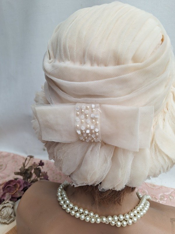 Producto - Sombrero de Gasa con moño y perlitas - 2
