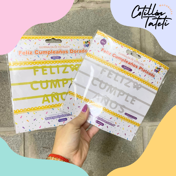 Producto - FELIZ CUMPLE GLITTER ORO/PLATA