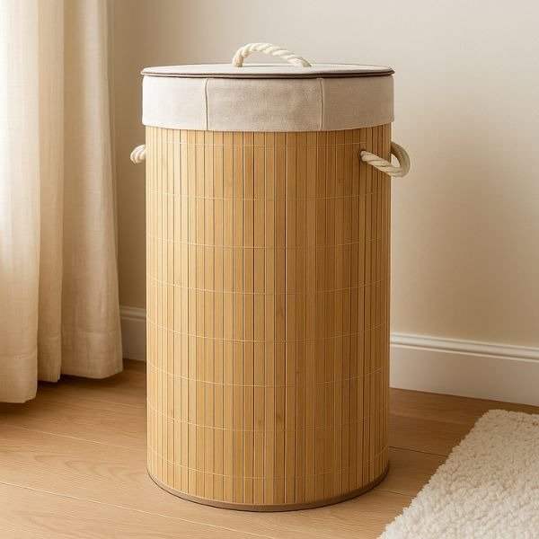 Producto - Canasto redondo para ropa bambú con tapa