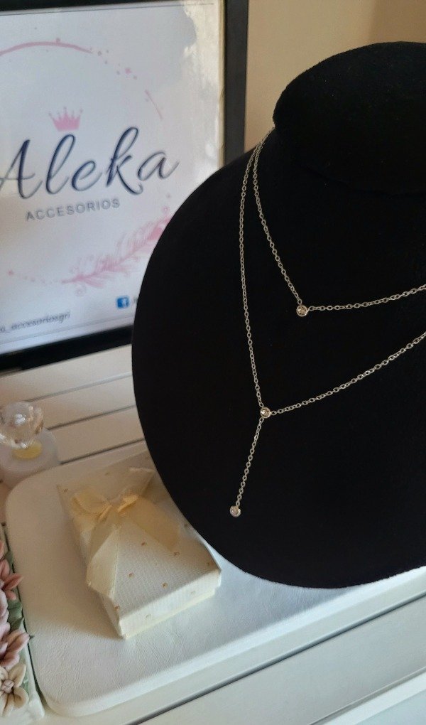 Producto - Collar triple cadena con strass de acero blanco - 0