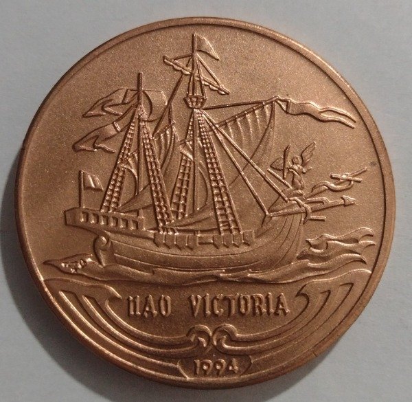 Producto - Cuba Moneda 1 Peso 1994 Cobre Velero Nao Victoria KM# 517