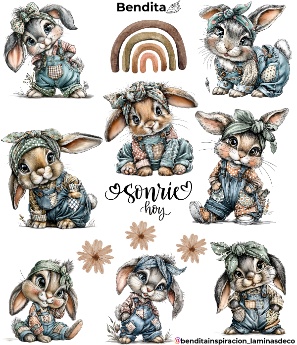 Producto - Bendita Plancha Conejitas con jardinero de jean