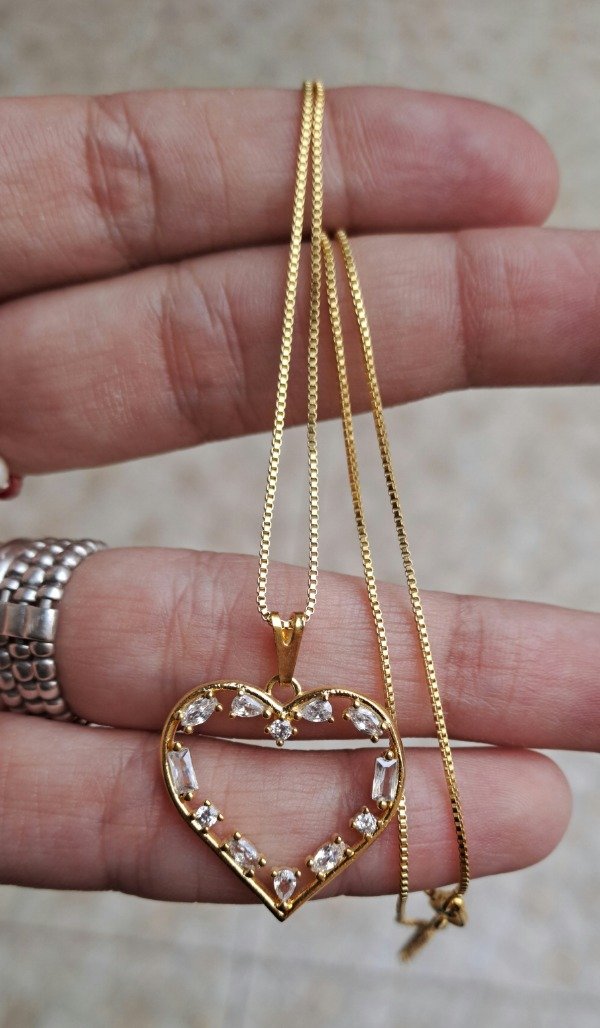 Producto - Collar enchapado en oro 38cm más 4,5cm de alargue con Dije Corazón Cubics - 1
