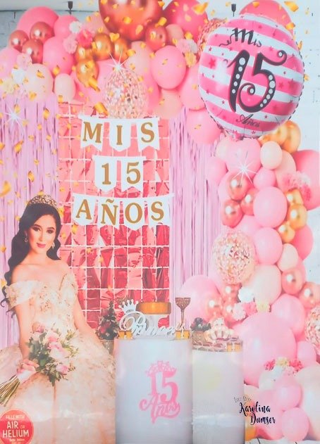Producto - Set de Globos Quince Años Rosa Rosa Gold y Deco Party
