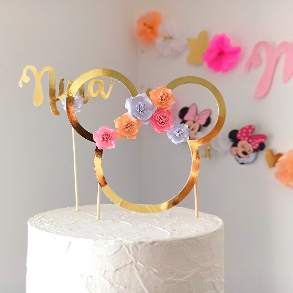Producto - Cake topper bautismo Minnie con flores