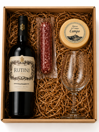 Producto - Caja Regalo Gourmet Rutini Cabernet Malbec con Picada y Copa - 0