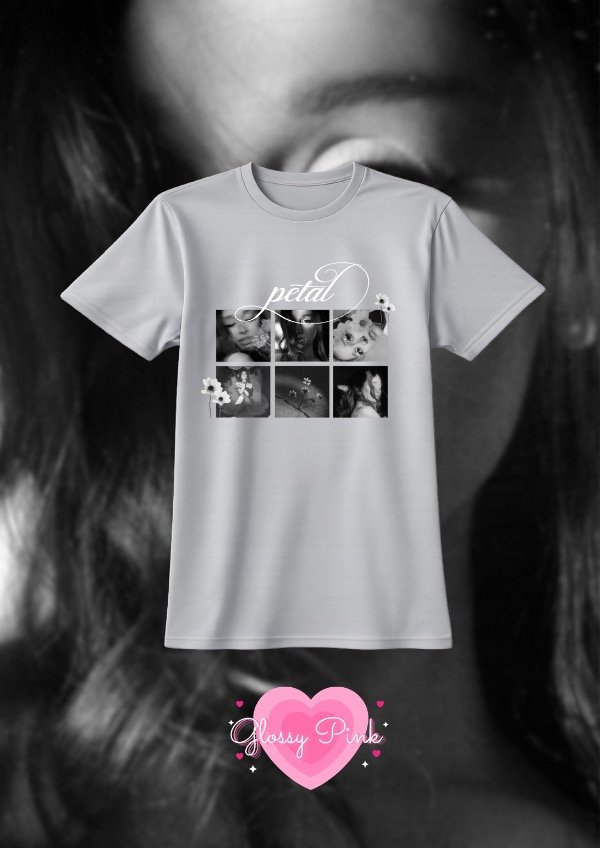 Producto - Remera gris Ariana Petals - VINILO TEXTIL GLITTER