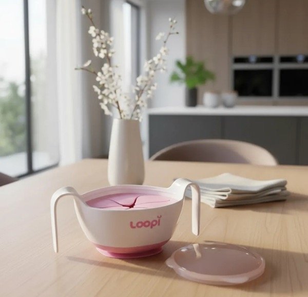Producto - Bowl Porta Cereal Para Snack Antivuelco Con Tapa Loopi