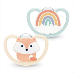 Producto - Chupete Nuk set x2 space silicona arco iris/zorrito 0-6 M