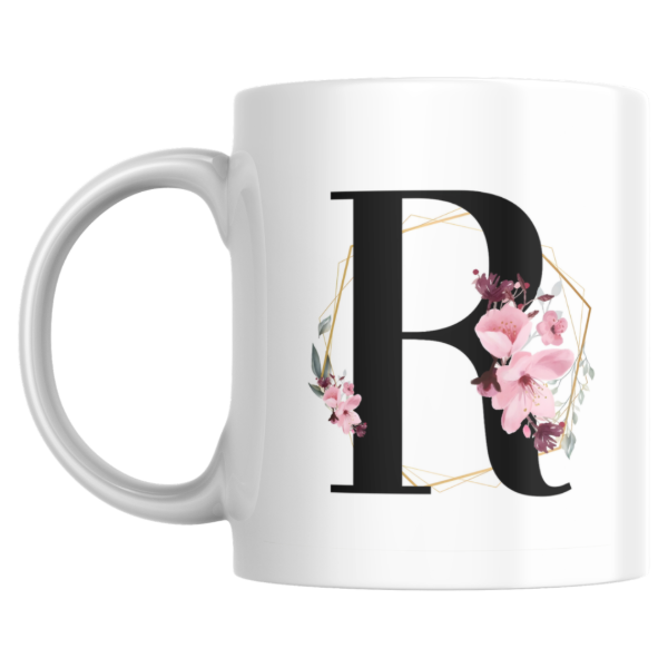 Producto - Taza - R (Inicial negra con flor) - 0