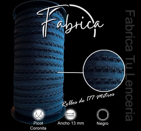 Producto - Picot coronita Negro 13mm Elacín (rollo)