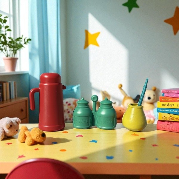 Producto - JUEGO DE MATE PLÁSTICO CON MINI TERMO 4 PIEZAS EN BOLSITA 14 CM